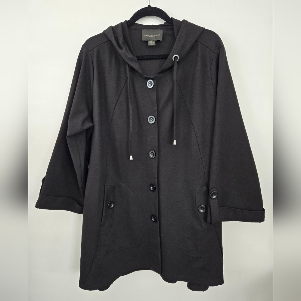 CHRISTIAN SIRIANO NEW YORK Black Plus Size 2X Ponte Swing Hooded Jacket.  New wi